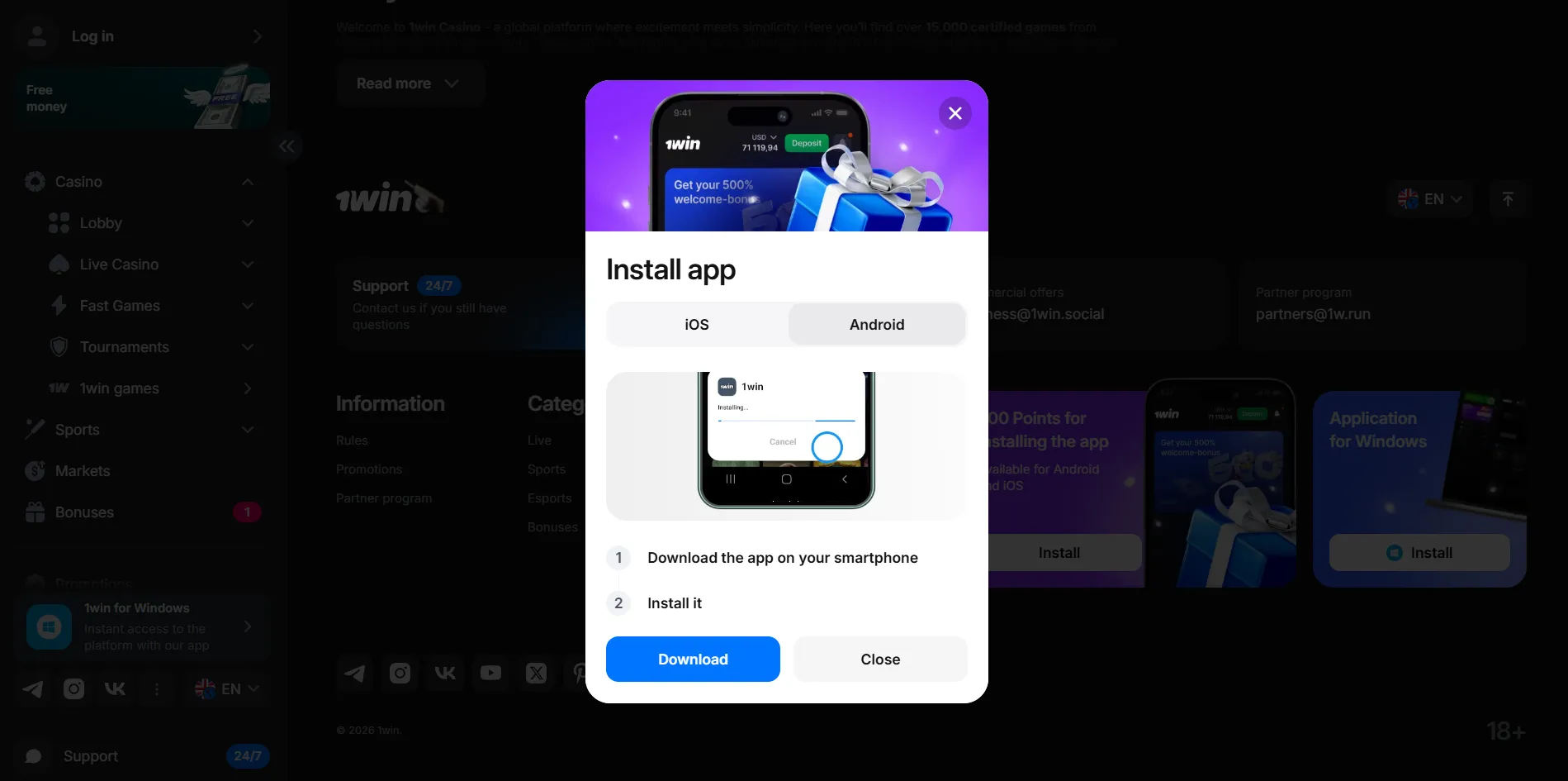 How to download 1Win app officially and install on Android